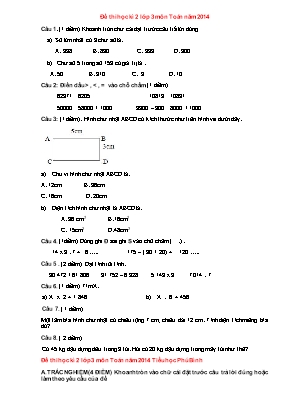 Đề thi học kì 2 Lớp 3 môn Toán năm 2014